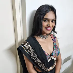 Party makeup look in black saree with statement jewelry, Megha Makeover & Beauty Salon